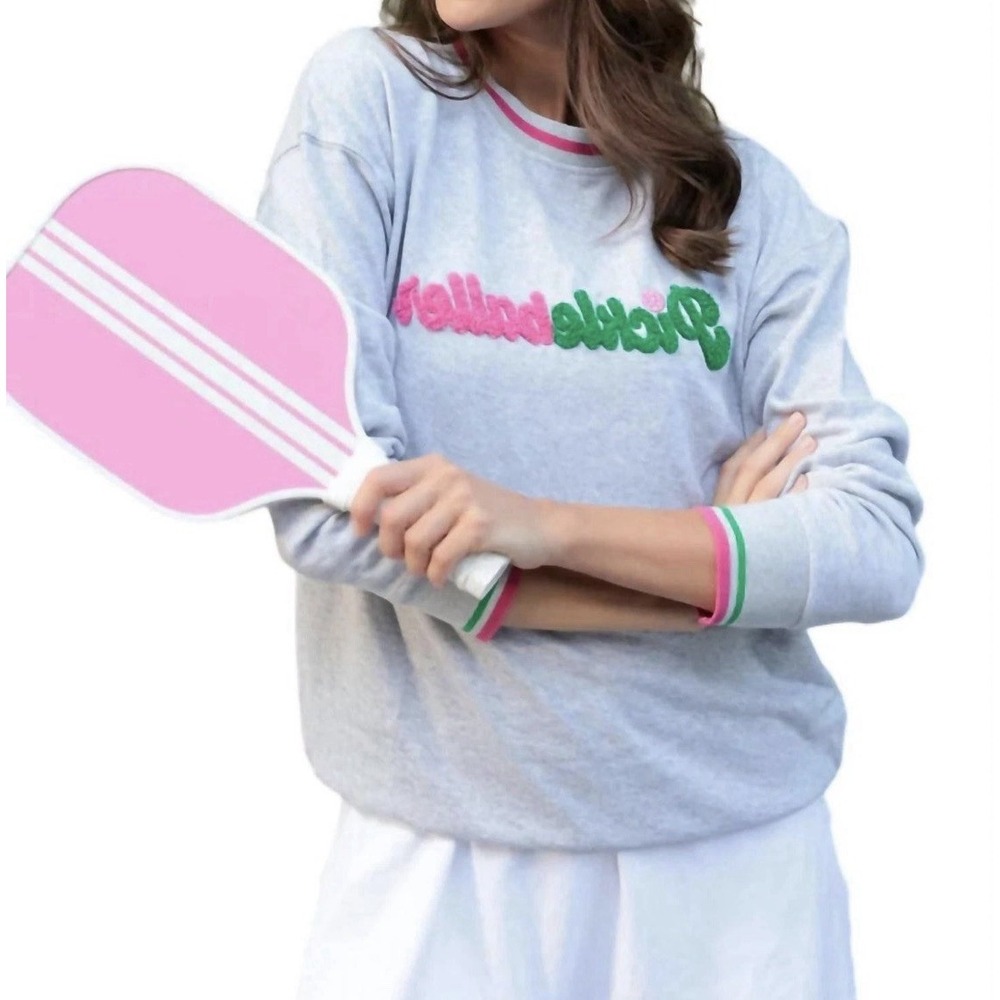 Shiraleah Pickleballer Sweatshirt Size L Pink Green Preppy Country Club‎
